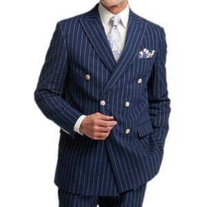 Paul Frederick Men Cotton Stretch Pinstripe Seersucker Suit Jacket Size 42 Long